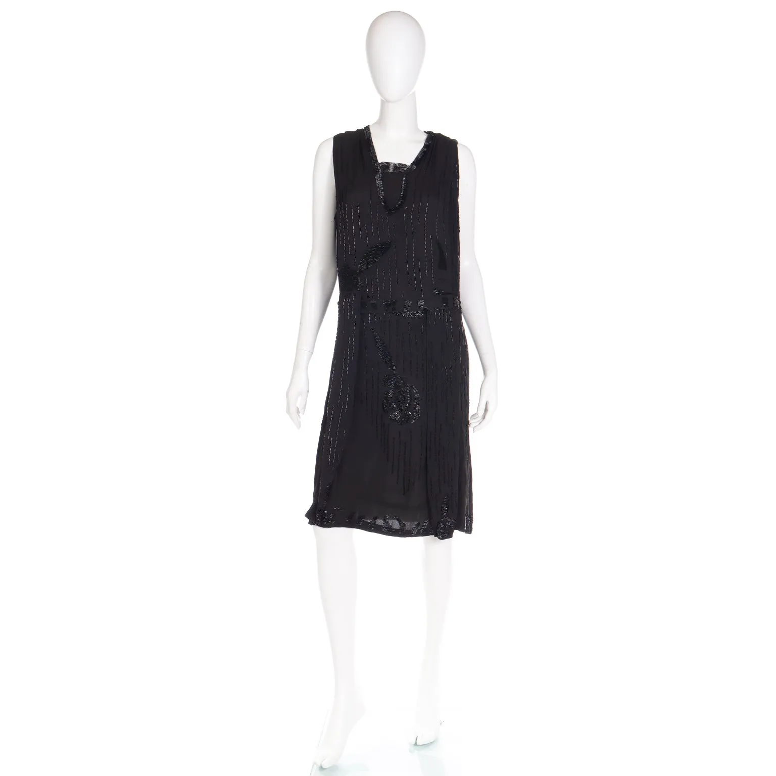 1920s Vintage Flapper Beaded Black Sleeveless Evening Dress