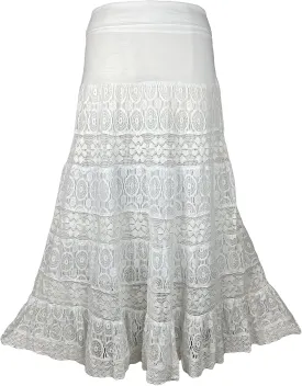 Agan Traders Women's 2025 Summer Boho Peasant Tiered Long Lace Skirt Maxi - Net Flared Long Maxi Skirts for Women