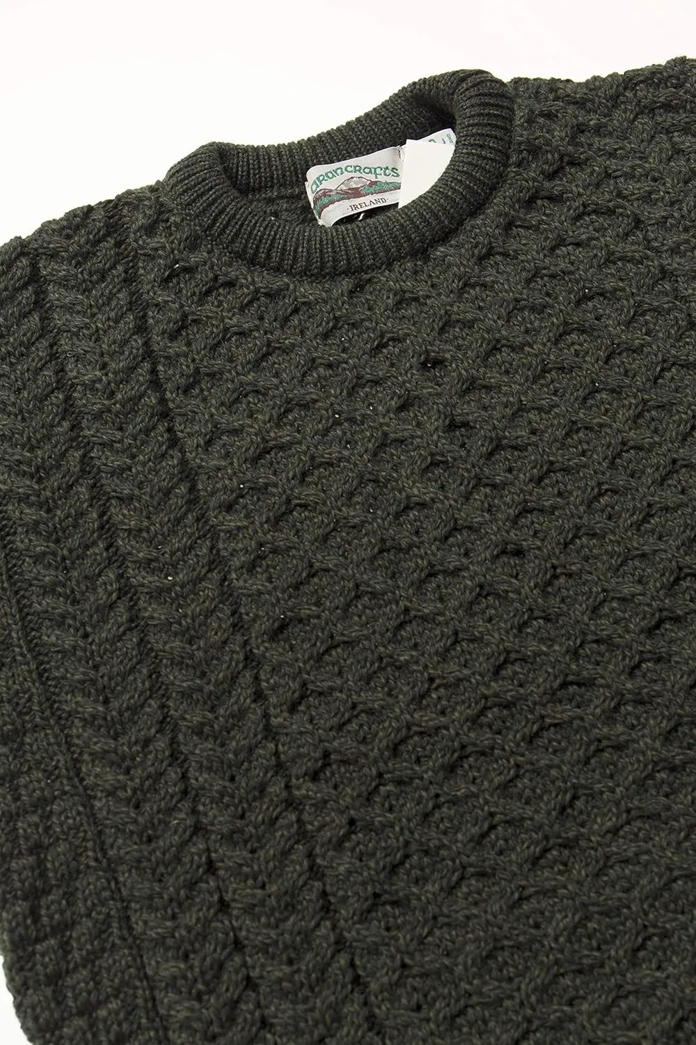 Aran Crafts Unisex Irish Cable Knitted Crew Neck Sweater (100% Merino Wool)