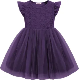Arshiner Toddler Lace Tutu Dresses Ruffle Sleeve 3 Layers Tulle Flower Wedding Birthday Summer Little Girls Dress