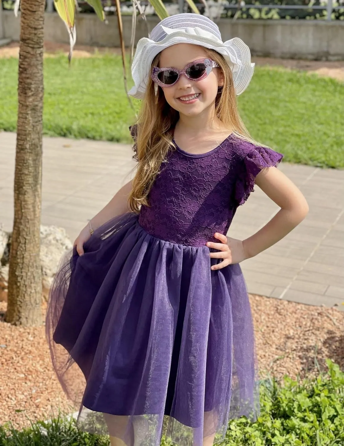 Arshiner Toddler Lace Tutu Dresses Ruffle Sleeve 3 Layers Tulle Flower Wedding Birthday Summer Little Girls Dress