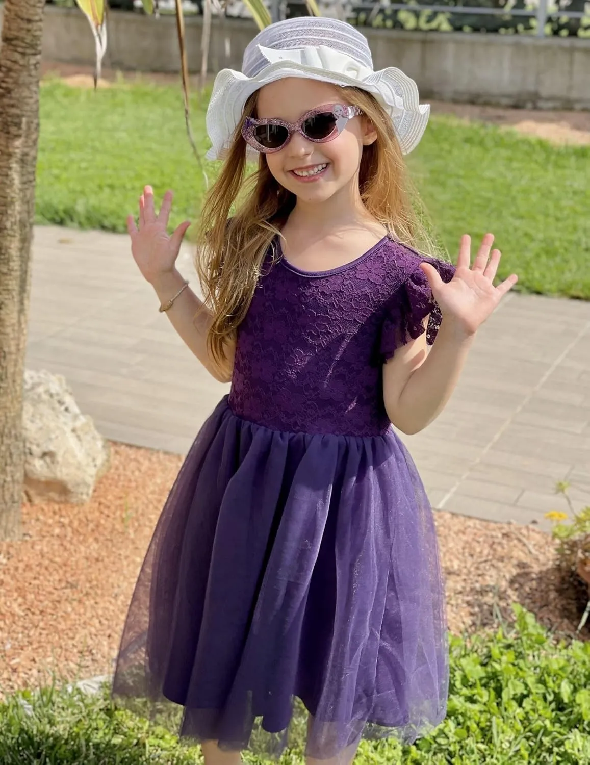 Arshiner Toddler Lace Tutu Dresses Ruffle Sleeve 3 Layers Tulle Flower Wedding Birthday Summer Little Girls Dress
