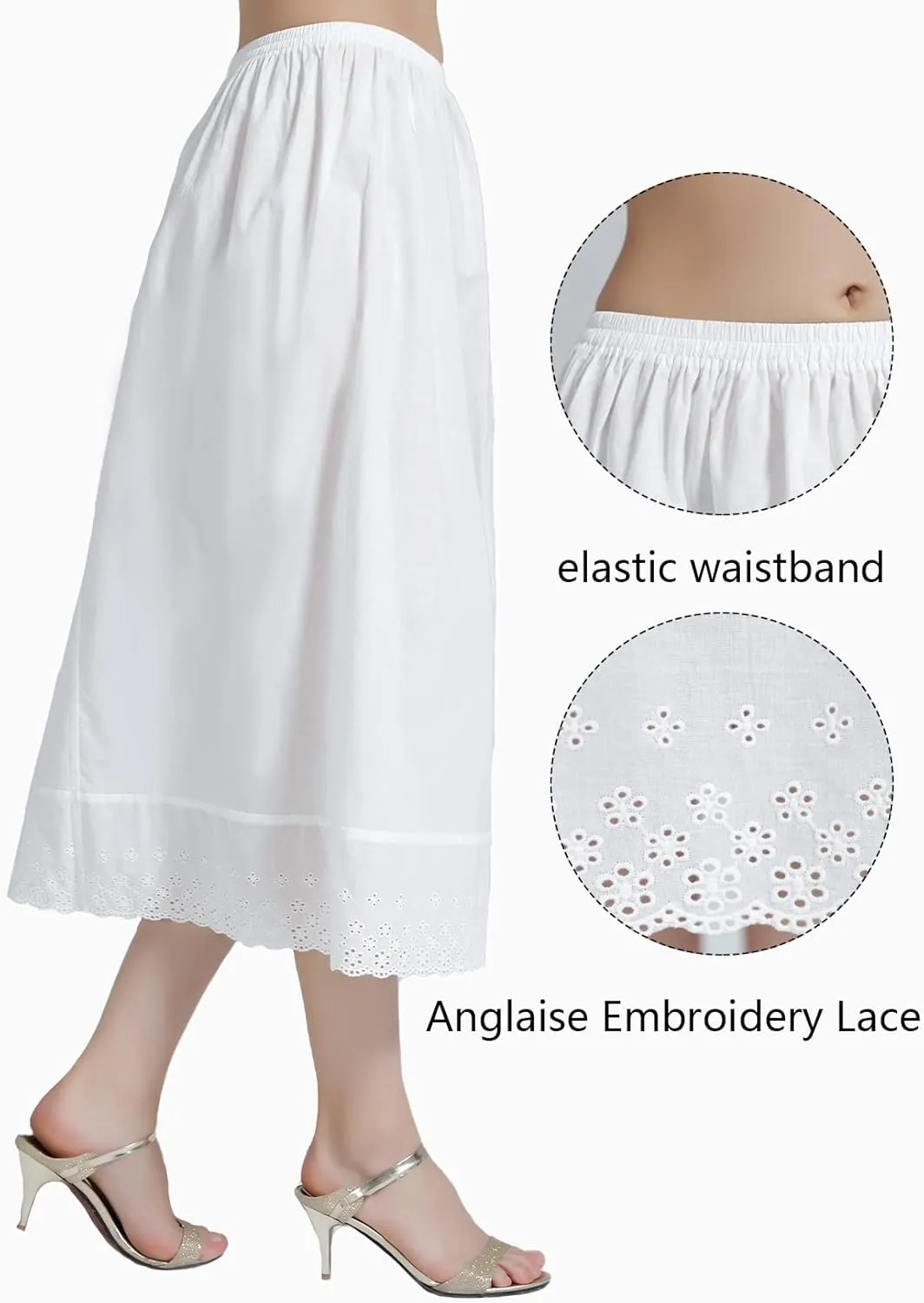 BEAUTELICATE Half Slip Skirt Extender with Lace Embroidery 100% Cotton Vintage Underskirt