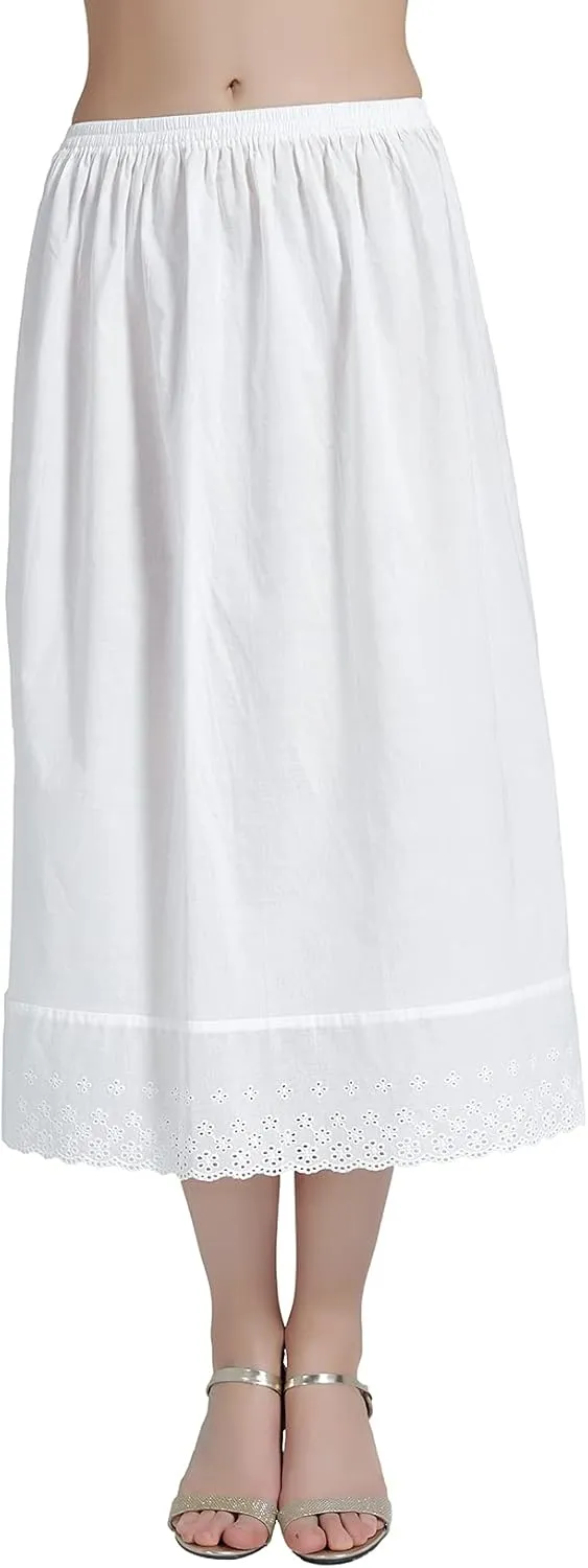 BEAUTELICATE Half Slip Skirt Extender with Lace Embroidery 100% Cotton Vintage Underskirt