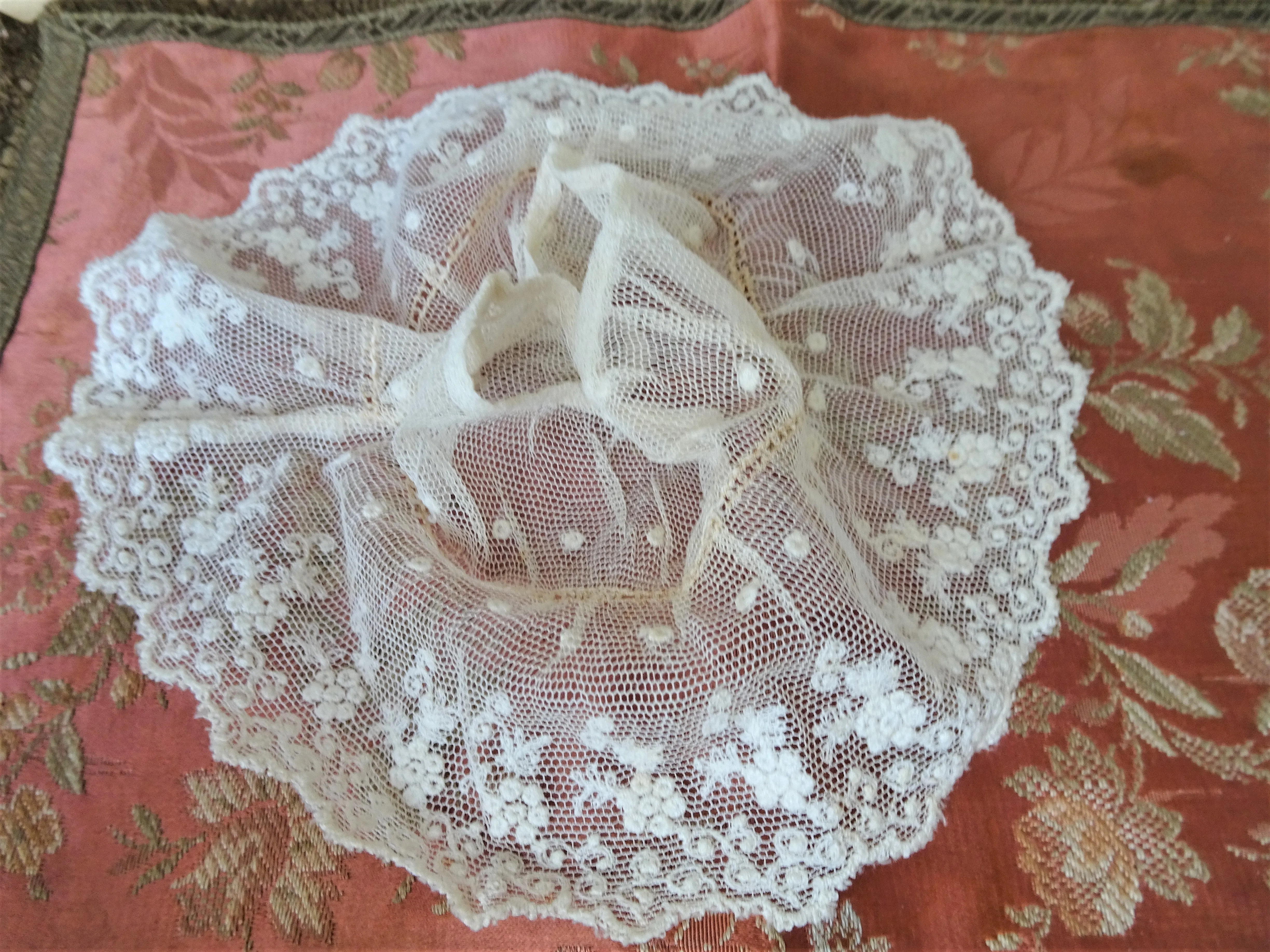 BEAUTIFUL Victorian French Netted Lace , Embroidered Netted Lace,Perfect For Dolls,Bridal Dress,Fine Heirloom Sewing, Collectible Antique Lace