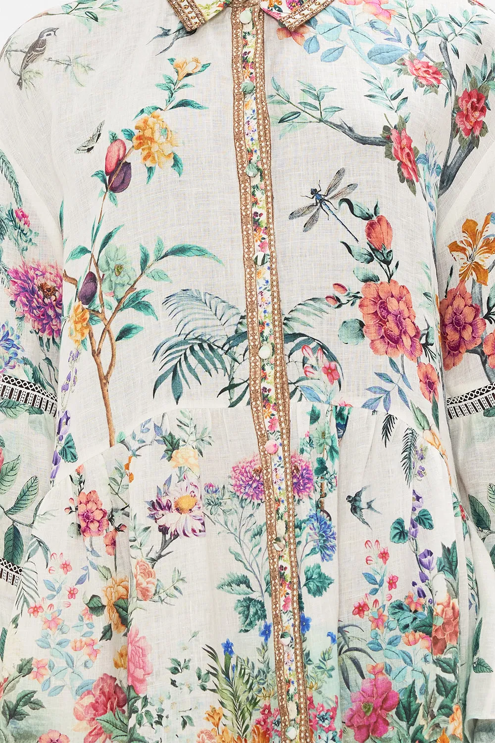 Camilla Tired Dress With Lace Trim At Yoke - Plumes And Parterres