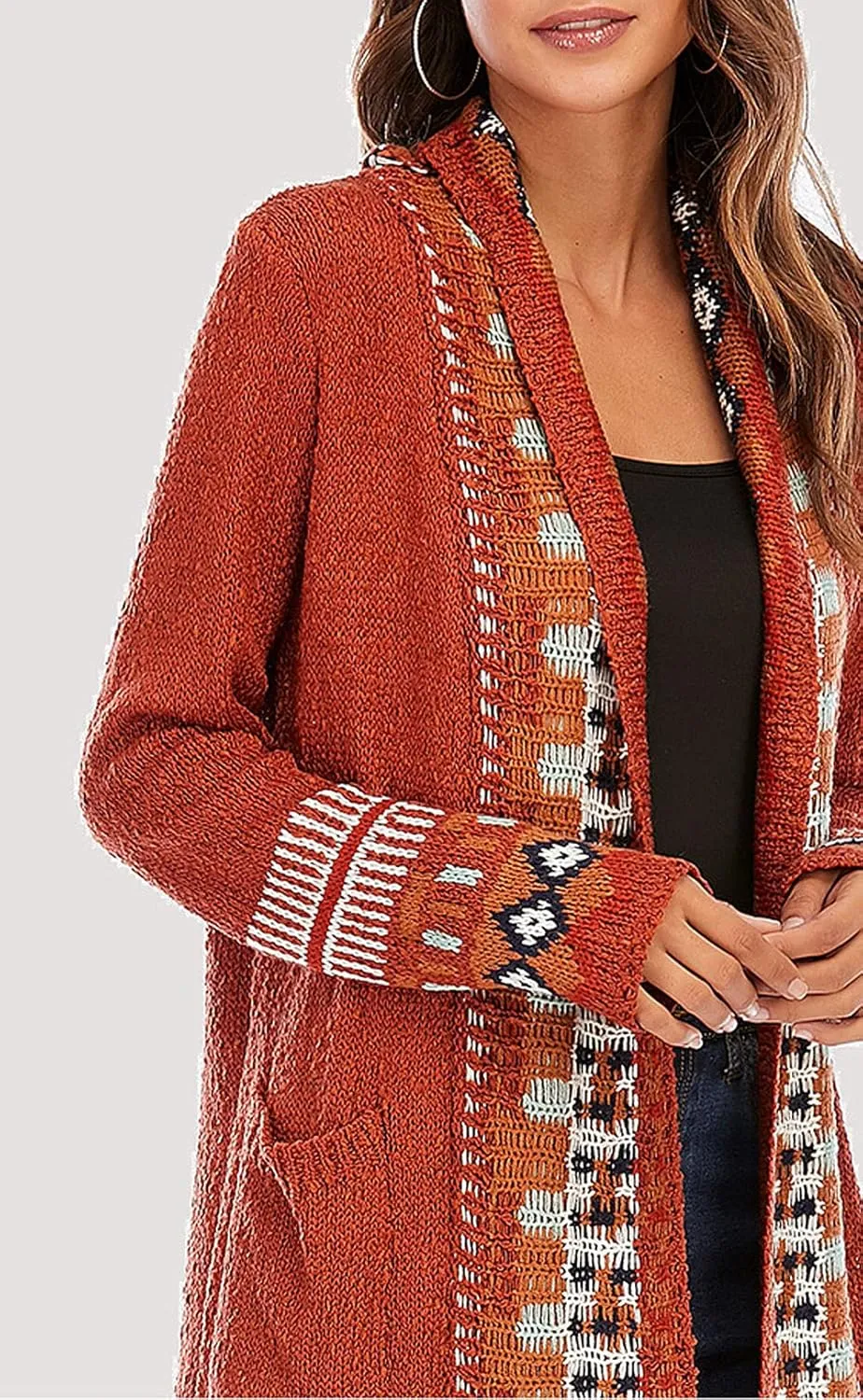 CHARTOU Women's Retro Knit Tassel Fringe Open Front Cardigan Long Sweater Jacket with Pocket