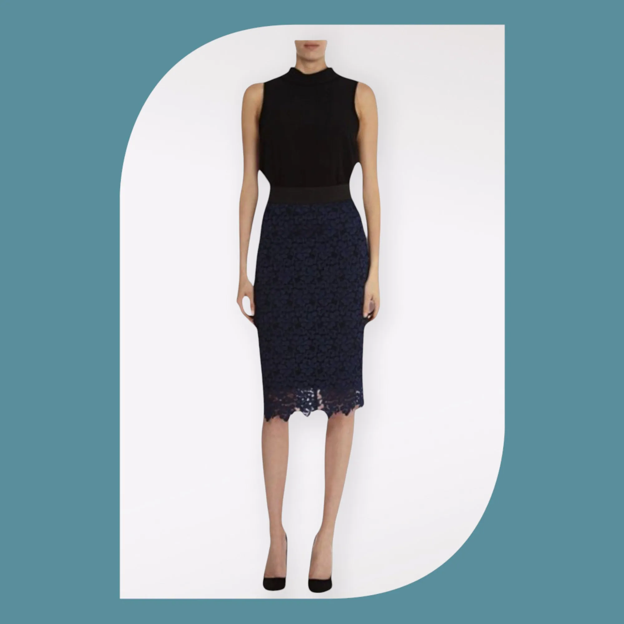 Coast Tullah Black & Navy Lace Top & Skirt Set UK 12 US 8 EU 40