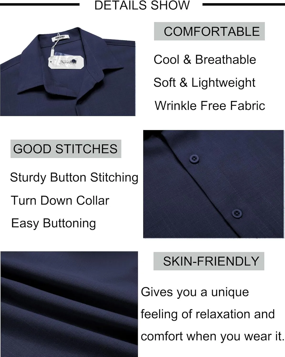 COOFANDY Mens Button Down Shirt Short Sleeve Casual Shirts Beach Summer Linen Shirts Wedding Vacation Shirt