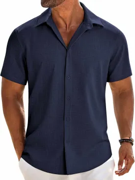 COOFANDY Mens Button Down Shirt Short Sleeve Casual Shirts Beach Summer Linen Shirts Wedding Vacation Shirt