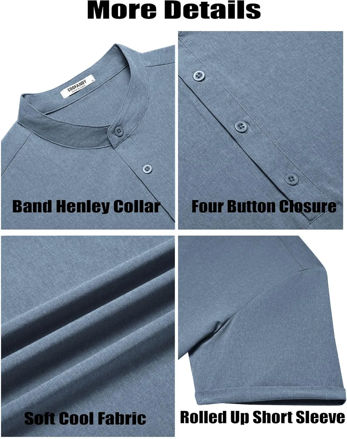 COOFANDY Men's Casual Henley Shirt Short Sleeve Band Collar Shirt Summer Beach Hippie Vacation T Shirt with Button