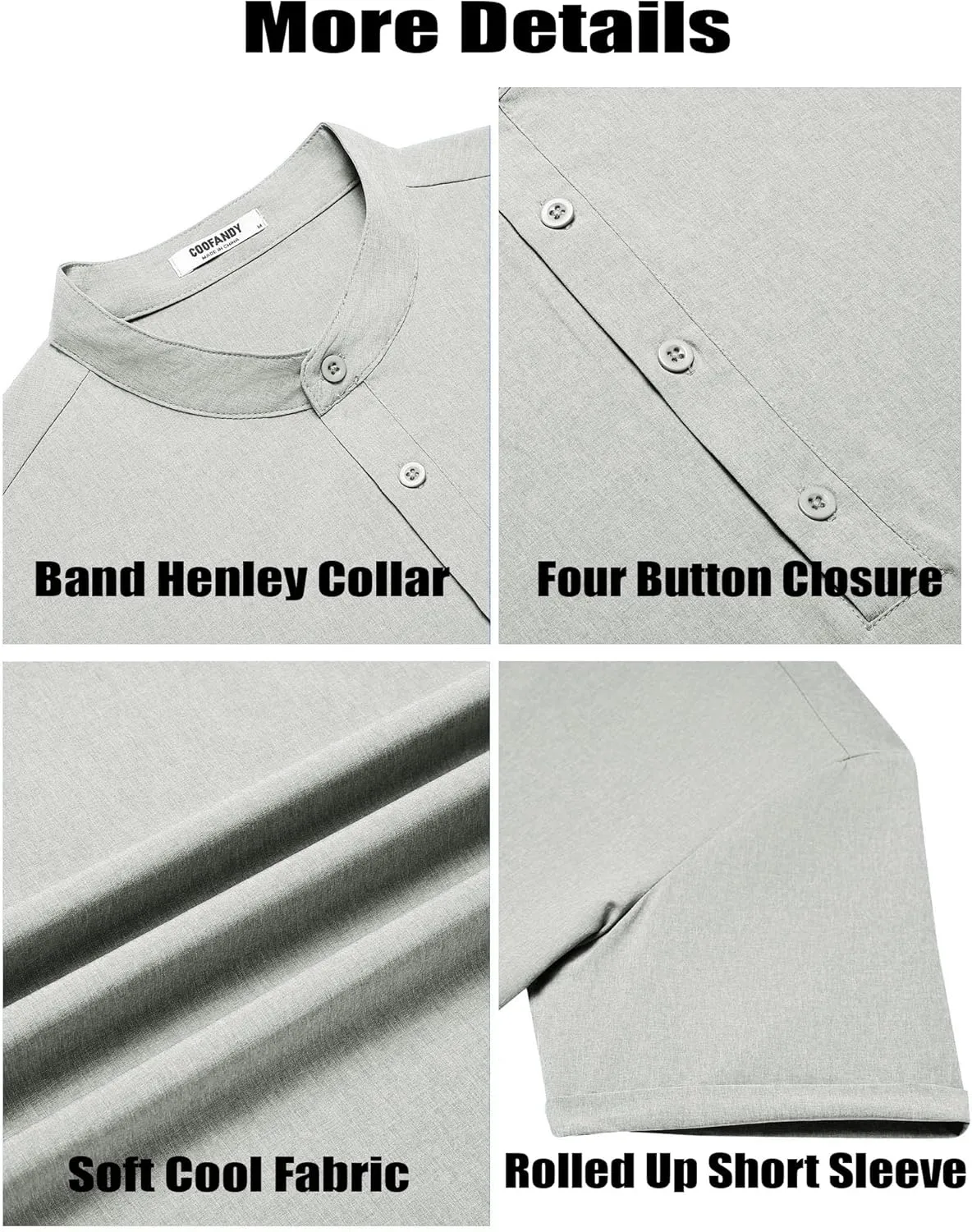COOFANDY Men's Casual Henley Shirt Short Sleeve Band Collar Shirt Summer Beach Hippie Vacation T Shirt with Button