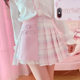 Cute and Comfortable: Pink and White Checked Pleated High-Waist Skirt for Women Cute and Comfortable: Pink and White Checked Pleated High-Waist Skirt for Women