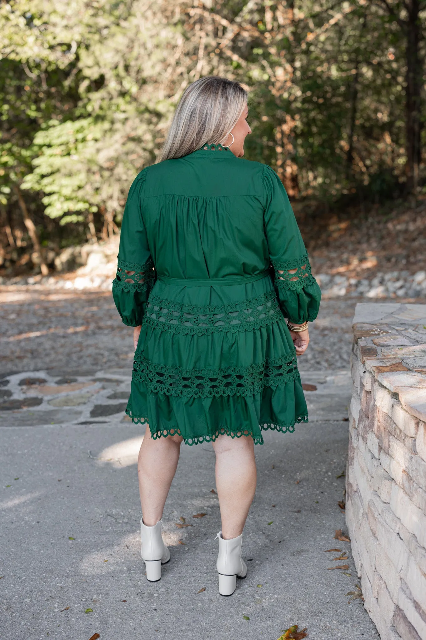 Embroidered Lace Green Tiered Dress