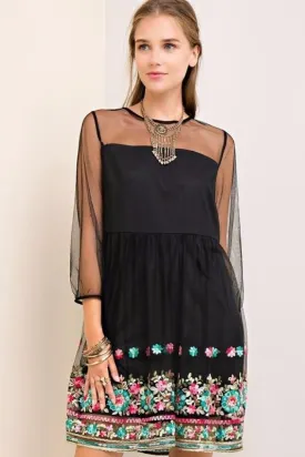 Entro Princess Embroidered Mesh Dress - Black Entro Princess Embroidered Mesh Dress - Black
