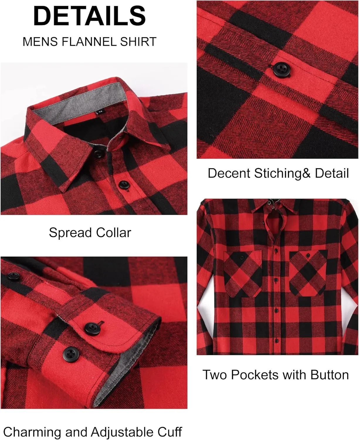 Esabel.C Mens Flannel Shirt Regular Fit Long Sleeve,Casual Button Down Plaid Flannel Shirt for Men
