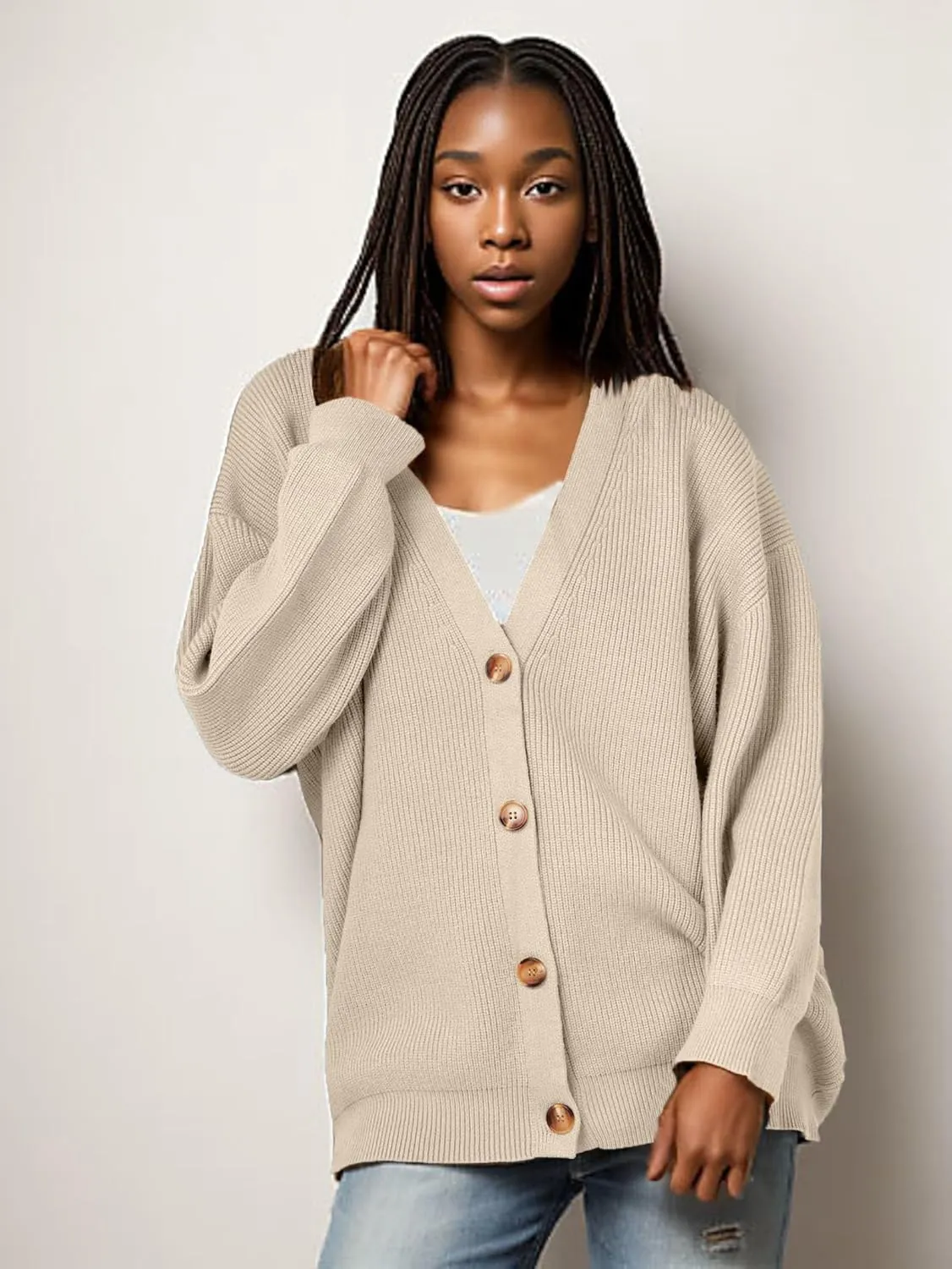 GOLDSTITCH Women's Cardigan 2025 Open Front Oversized Button V Neck Loose Cardigans Knit Outwear
