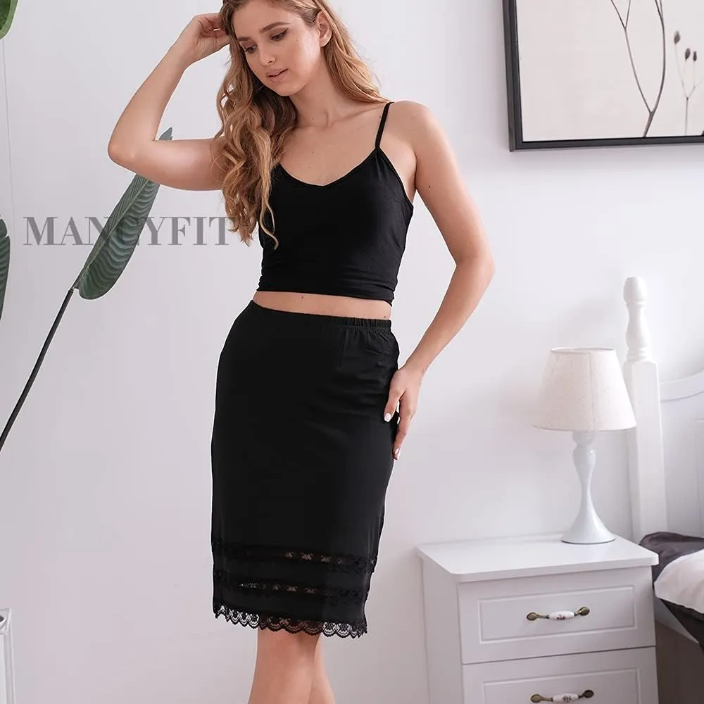 Half Slips for Women Underskirt Dress Extender Lace Trim Knee Length Midi Skirt 19-26" Length