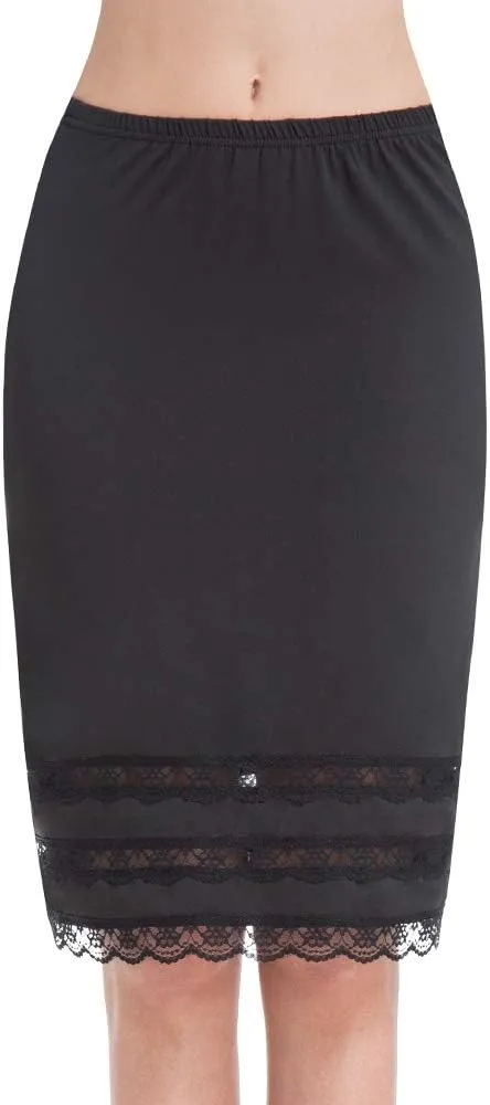 Half Slips for Women Underskirt Dress Extender Lace Trim Knee Length Midi Skirt 19-26" Length
