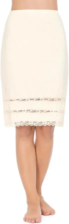 Half Slips for Women Underskirt Dress Extender Lace Trim Knee Length Midi Skirt 19-26" Length