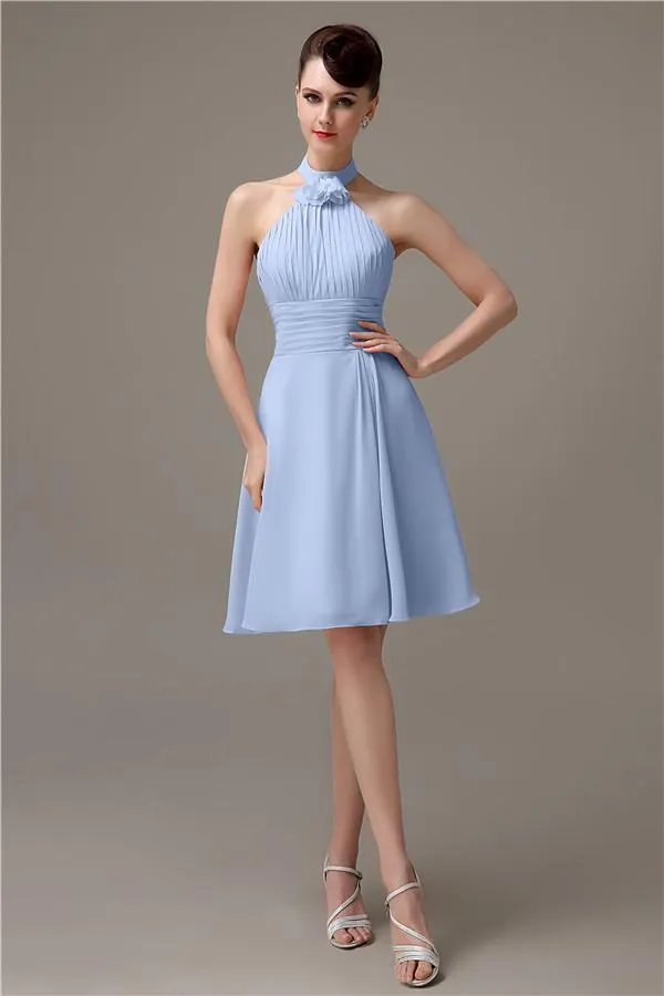 Halter Knee-length Chiffon A-line Short Bridesmaid Dresses