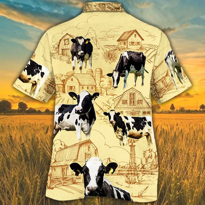 Holstein Friesian Cattle Farm Hawaiian Shirt, Farm Cow Short Sleeve Hawaiian Aloha Shirt for Men, Women