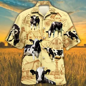 Holstein Friesian Cattle Farm Hawaiian Shirt, Farm Cow Short Sleeve Hawaiian Aloha Shirt for Men, Women