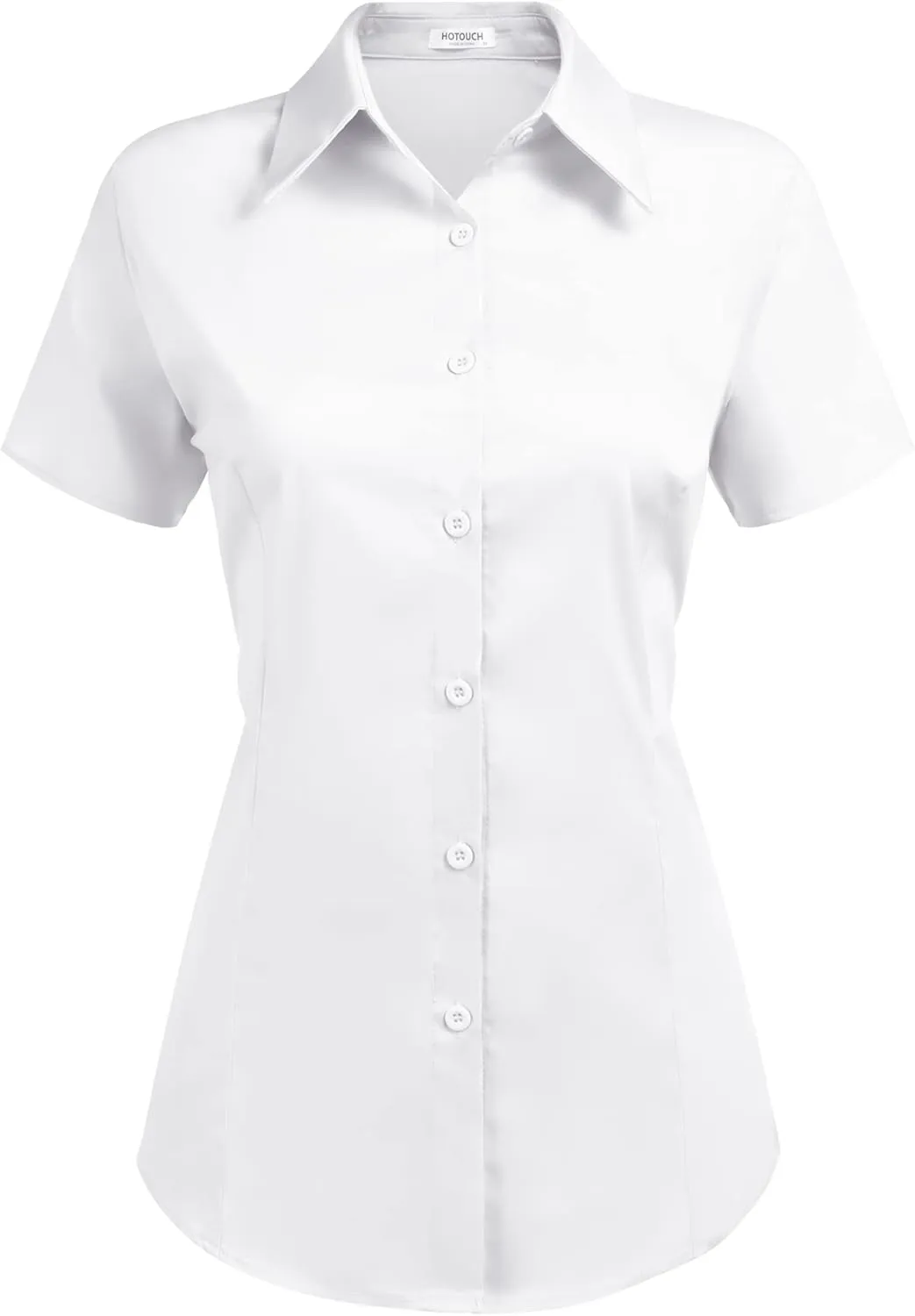 HOTOUCH Women's Basic Button Up Shirt Short Sleeve Stretchy Button Down Collared Shirts Waitress Work Shirt