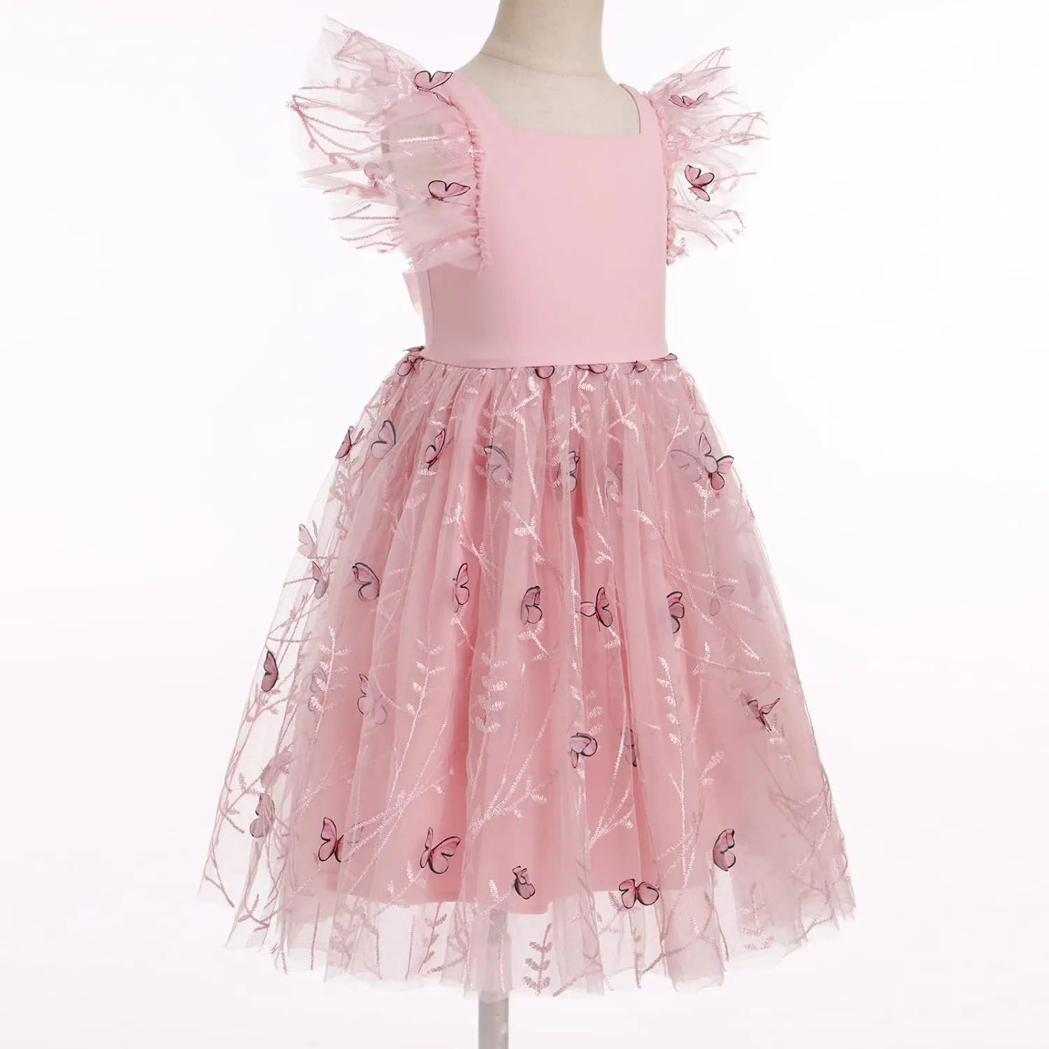 IDOPIP Embroidery Flower Girl Dress for Kids Baby Wedding Pageant Party Communion Dresses Backless Butterfly Birthday Gown