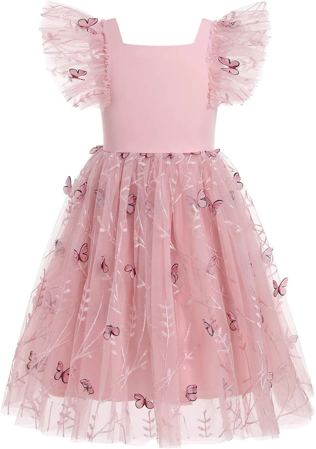 IDOPIP Embroidery Flower Girl Dress for Kids Baby Wedding Pageant Party Communion Dresses Backless Butterfly Birthday Gown