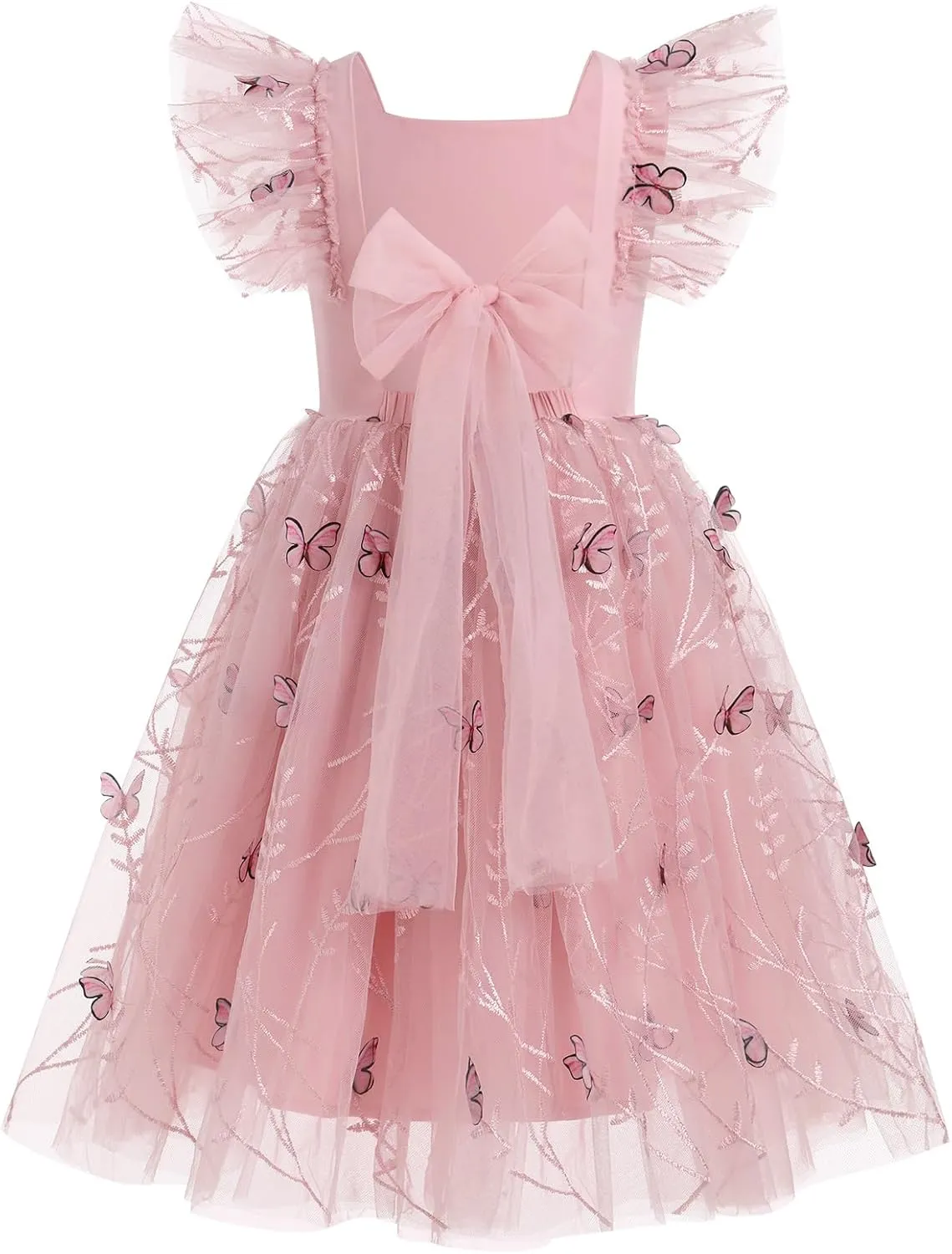 IDOPIP Embroidery Flower Girl Dress for Kids Baby Wedding Pageant Party Communion Dresses Backless Butterfly Birthday Gown