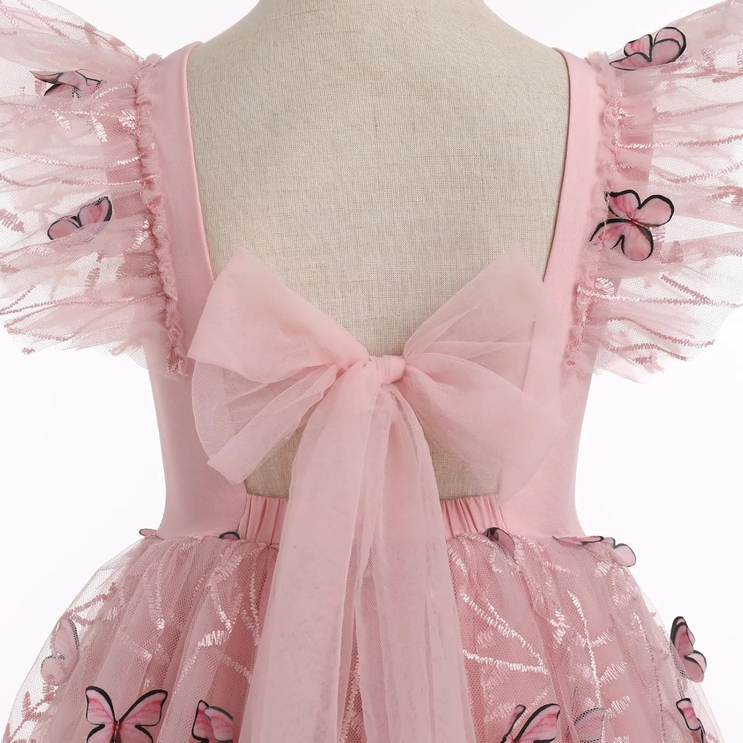 IDOPIP Embroidery Flower Girl Dress for Kids Baby Wedding Pageant Party Communion Dresses Backless Butterfly Birthday Gown