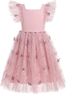 IDOPIP Embroidery Flower Girl Dress for Kids Baby Wedding Pageant Party Communion Dresses Backless Butterfly Birthday Gown