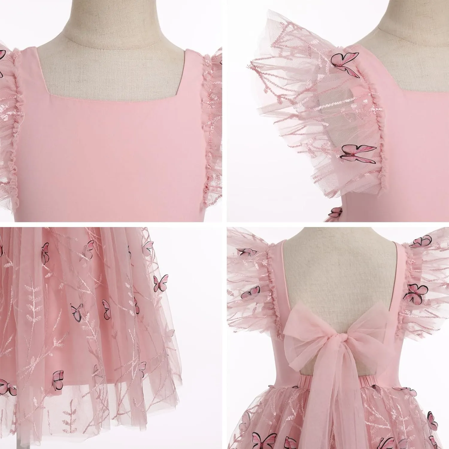 IDOPIP Embroidery Flower Girl Dress for Kids Baby Wedding Pageant Party Communion Dresses Backless Butterfly Birthday Gown