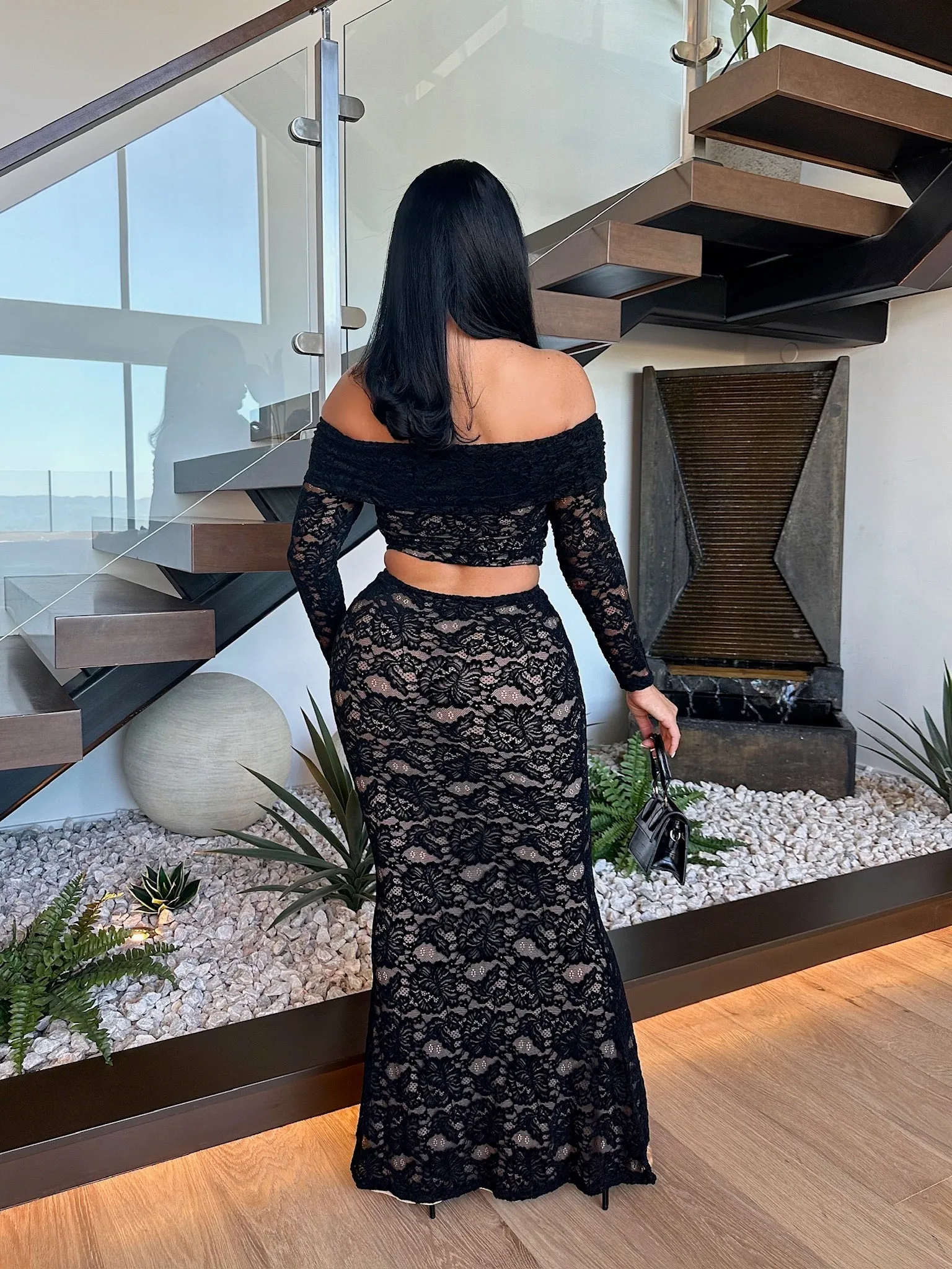 In Your Dreams Lace Skirt Set Black