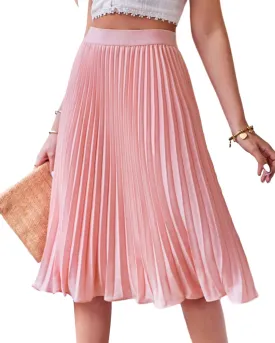 Kate Kasin Women's High Waist Pleated A-Line Swing Skirt KK659