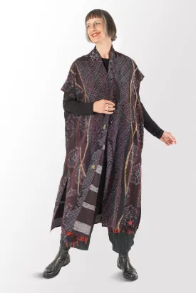 KIMONO PRINT KANTHA PONCHO DRESS - kp2443-blk - KIMONO PRINT KANTHA PONCHO DRESS - kp2443-blk -