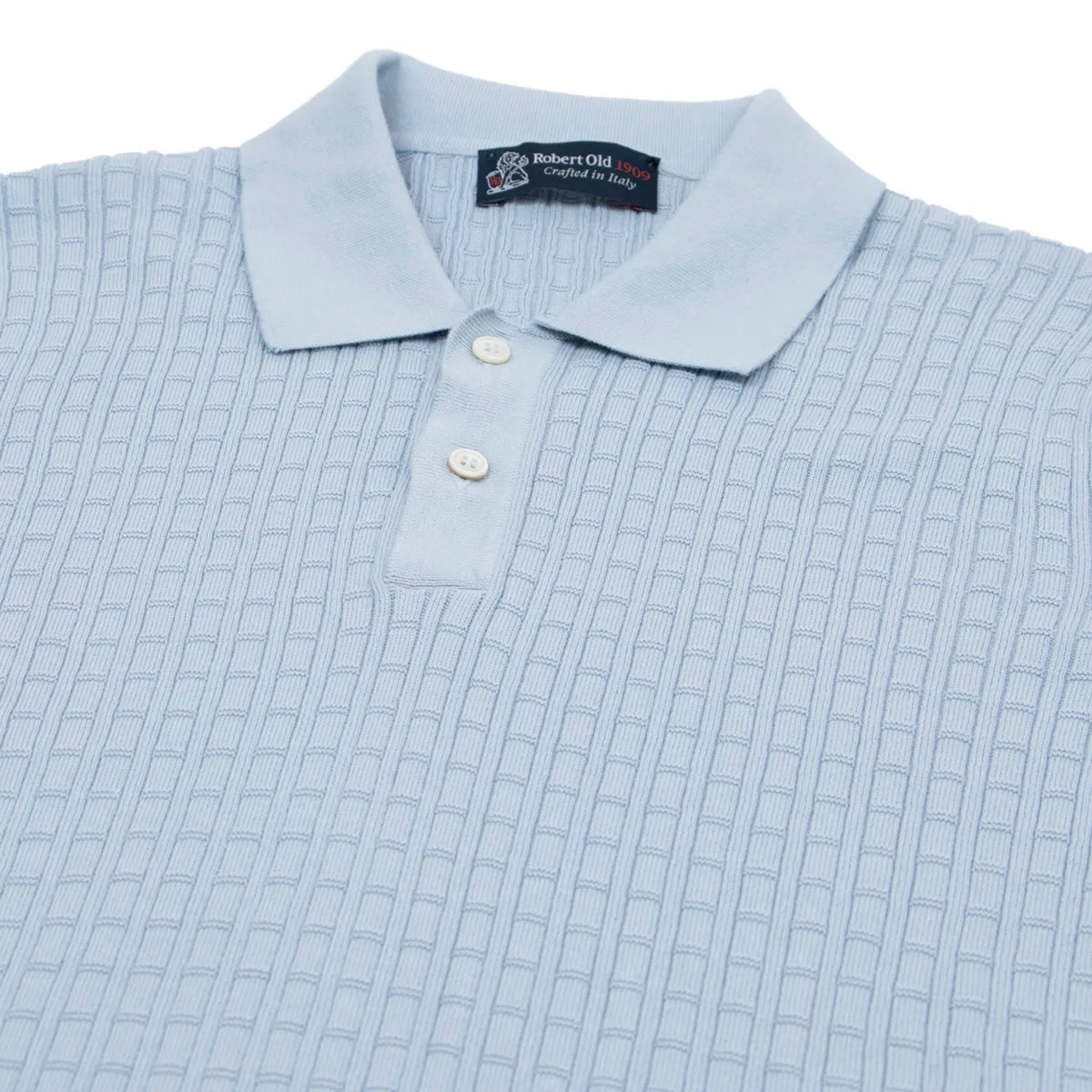 Light Blue 100% Cotton Knit Short Sleeve Polo Shirt