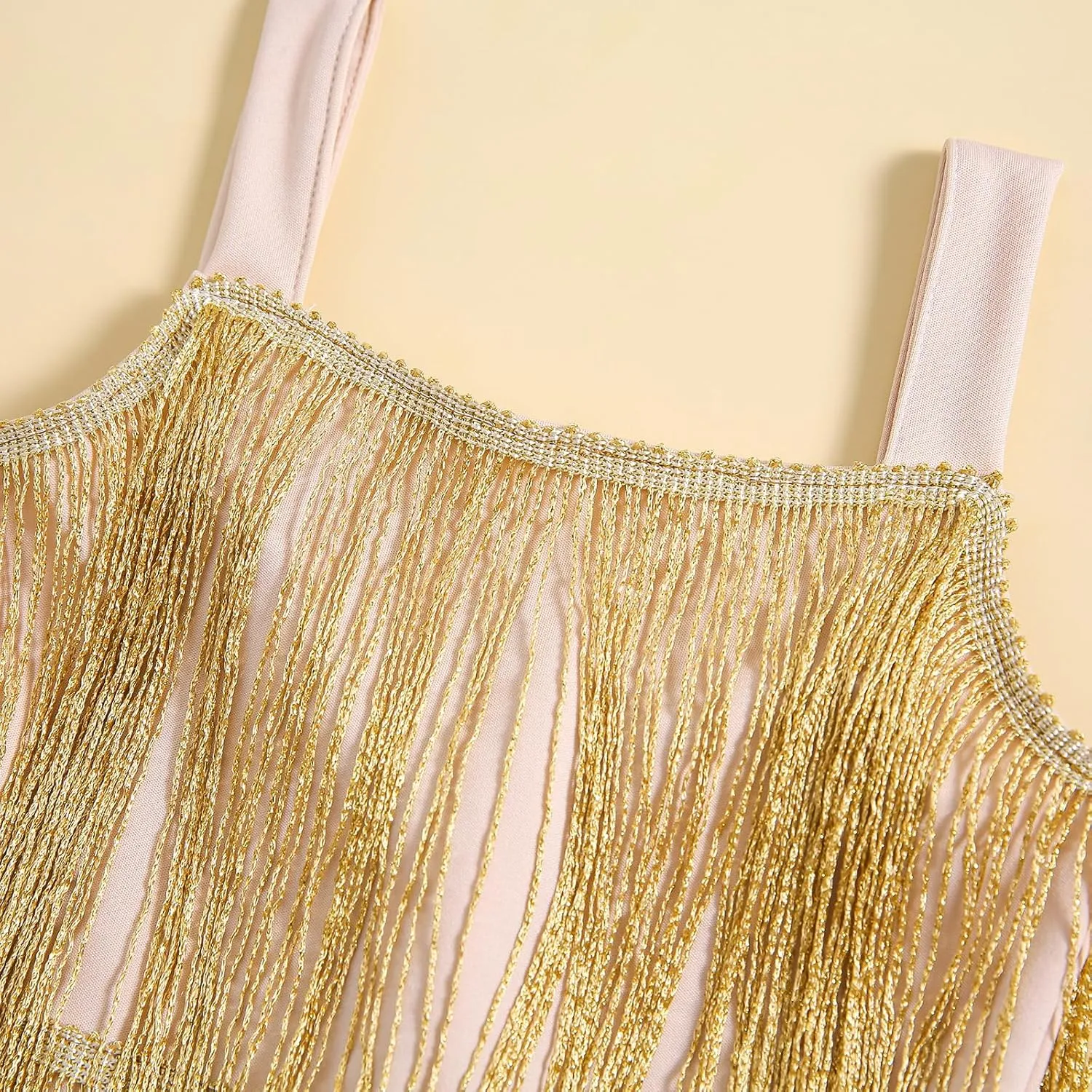 Little Kids Girls Sparkly Tassels Dress Sleeveless Square Neck Sequin Fringe Layer Zip Back Summer Party Latin Dresses