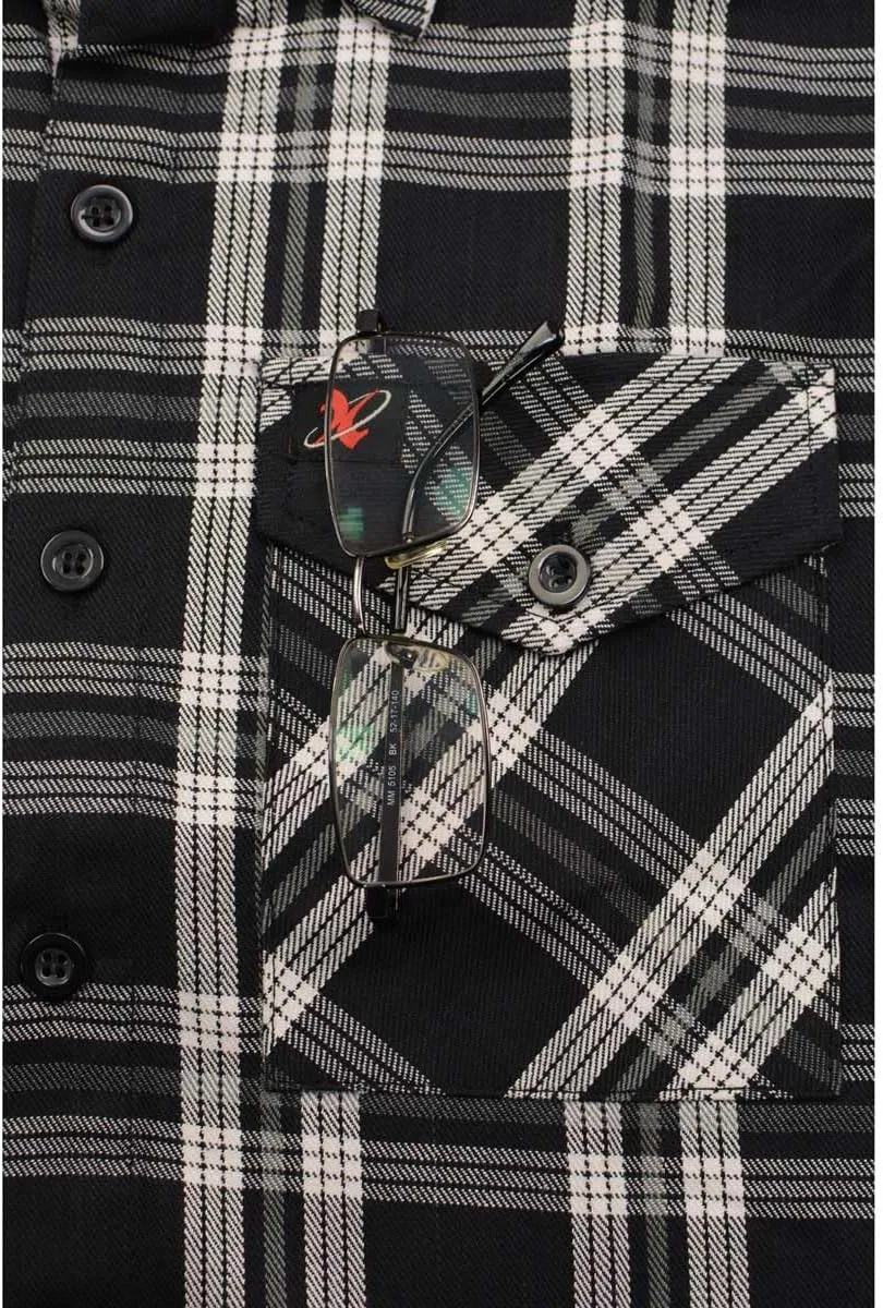 Milwaukee Leather MNG11646 Men's Flannel Plaid Shirt Black and White Long Sleeve Cotton Button Down Shirt