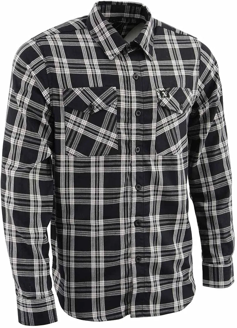 Milwaukee Leather MNG11646 Men's Flannel Plaid Shirt Black and White Long Sleeve Cotton Button Down Shirt