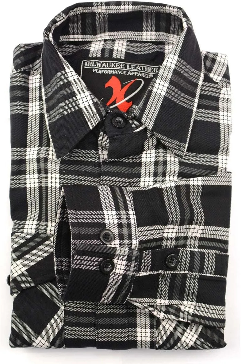 Milwaukee Leather MNG11646 Men's Flannel Plaid Shirt Black and White Long Sleeve Cotton Button Down Shirt