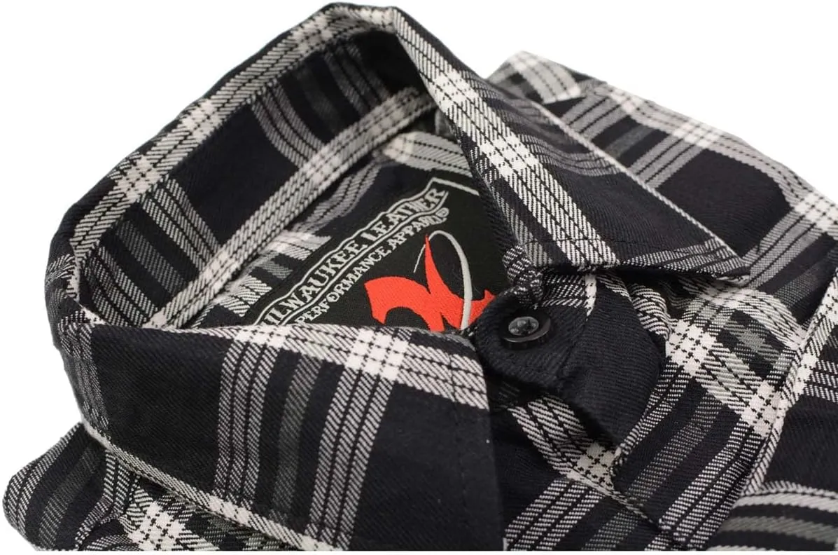 Milwaukee Leather MNG11646 Men's Flannel Plaid Shirt Black and White Long Sleeve Cotton Button Down Shirt