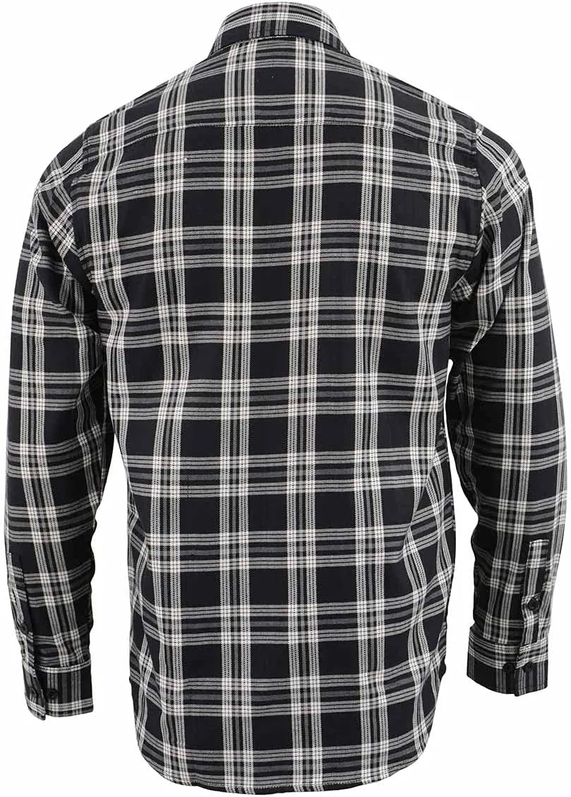 Milwaukee Leather MNG11646 Men's Flannel Plaid Shirt Black and White Long Sleeve Cotton Button Down Shirt