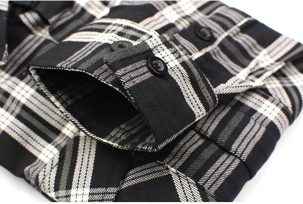 Milwaukee Leather MNG11646 Men's Flannel Plaid Shirt Black and White Long Sleeve Cotton Button Down Shirt