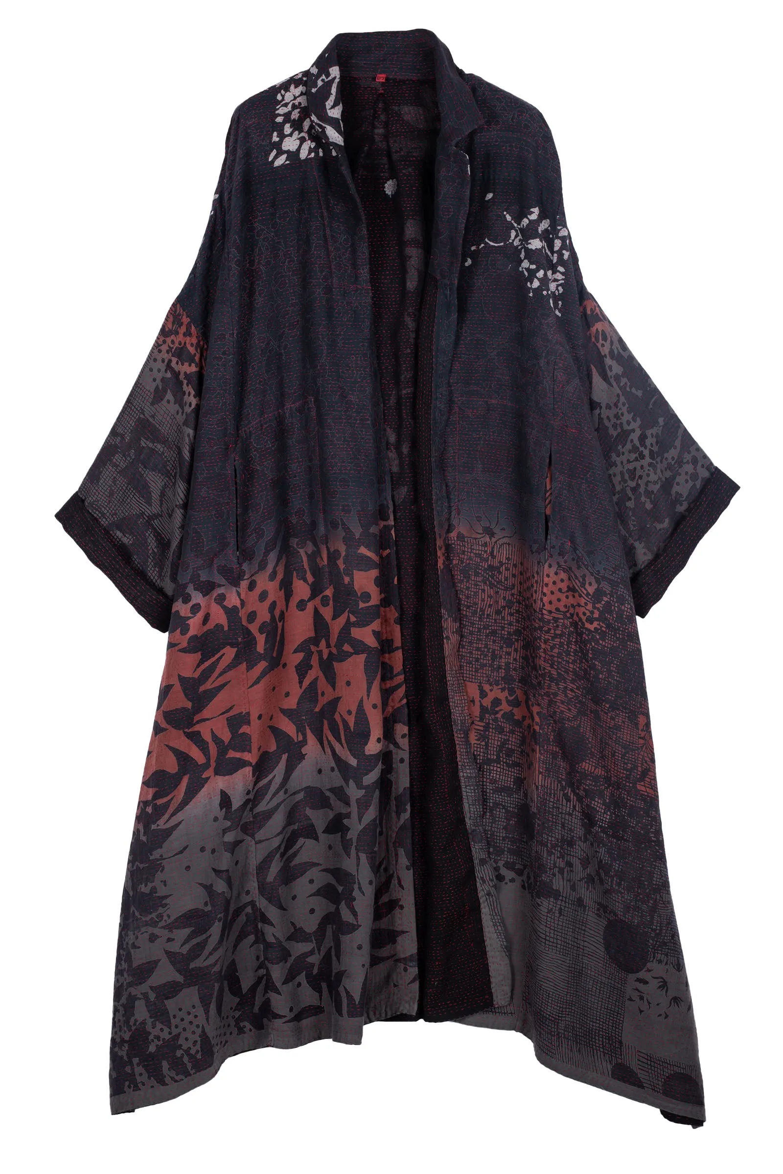 MONOTONE TWILIGHT PRINT KANTHA OVERSIZE DRESS - tp2432-red -