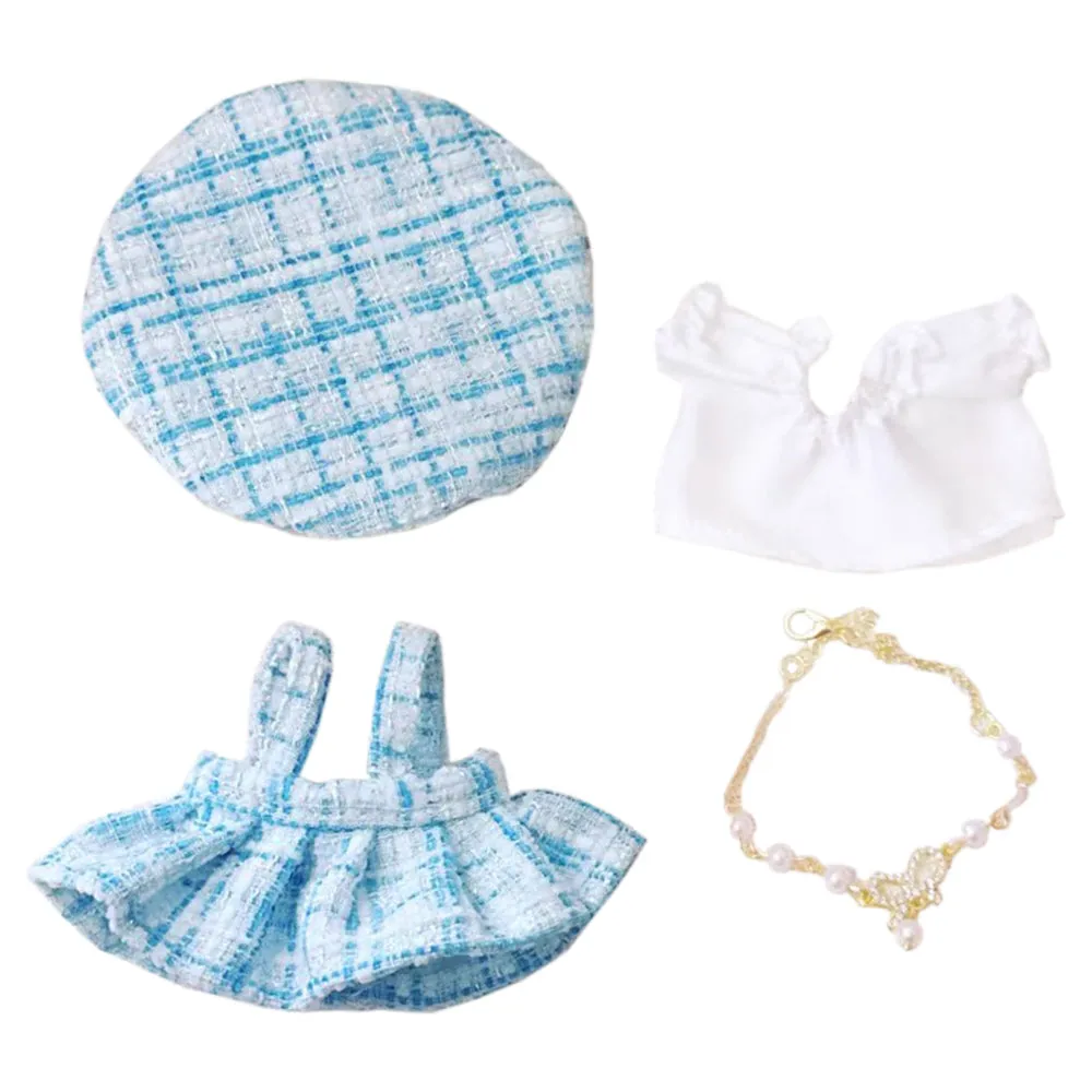 niannyyhouse 10cm~15cm Plush Doll Clothes Berets Suspender Skirt White Shirt Accessories Doll Dress Up