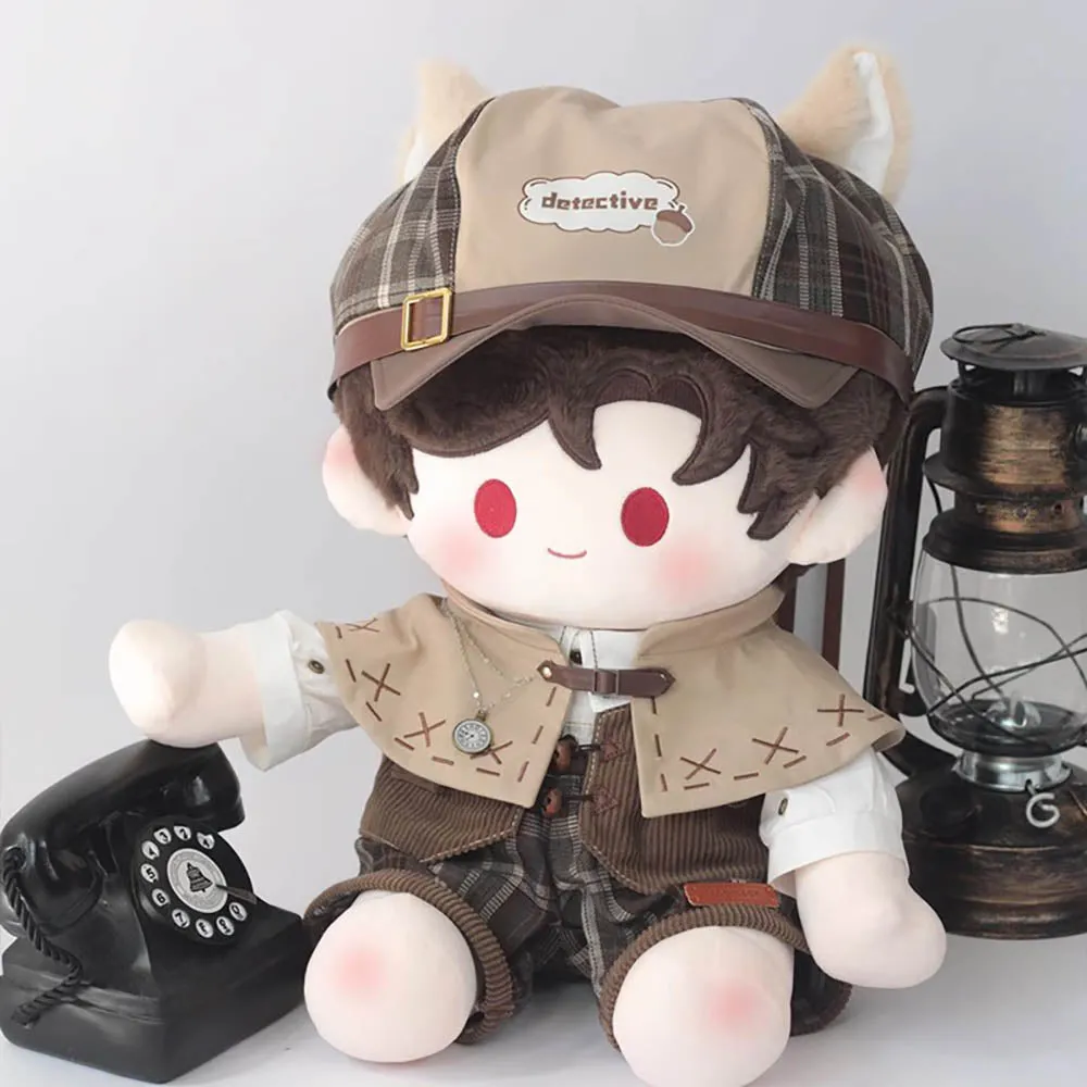 niannyyhouse 40cm Sitting Doll Clothes Hat Shirt Overalls Vest Shawl Brown Vintage Detective Outfit Plush Toys Dress Up