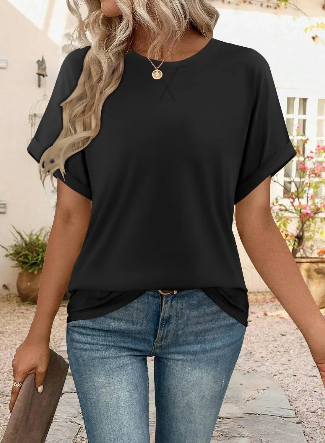 onlypuff Casual Womens Top Short Sleeve Summer Shirts Cute Tee Shirt Loose Tunic Top 2025 Fashion Trendy