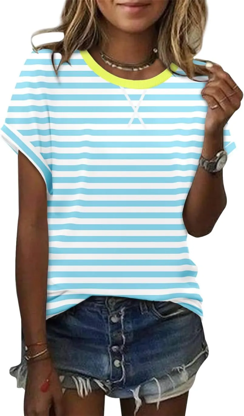 onlypuff Casual Womens Top Short Sleeve Summer Shirts Cute Tee Shirt Loose Tunic Top 2025 Fashion Trendy